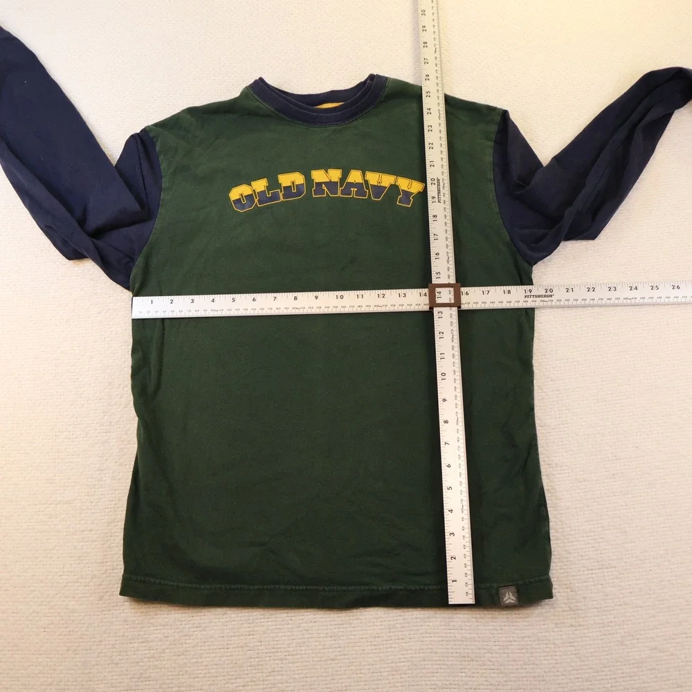 Old Navy Boys XL Long Sleeve T-Shirt Green Navy Colorblock Vintage 2005 Logo